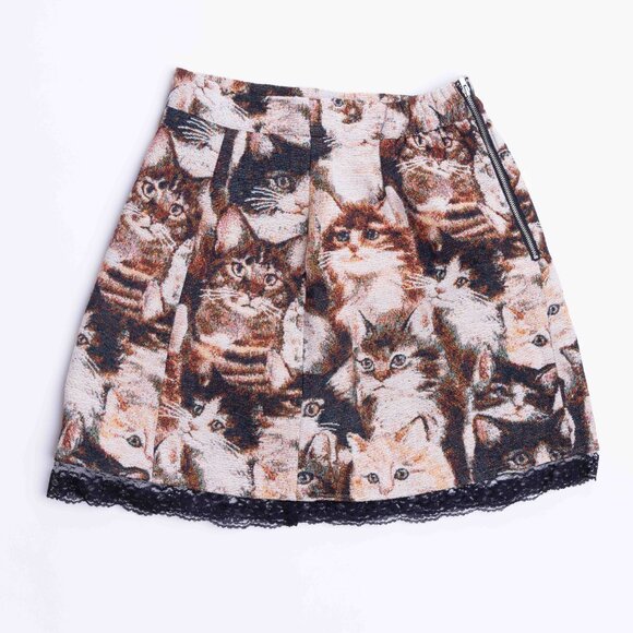 Tapestry Cat Mini Skirt-Small Cute Kawaii Kitty - Picture 2 of 2